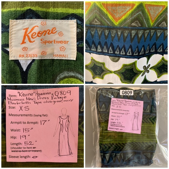 🌺 “Keone” Vintage Hawaiian Barkcloth Muumuu Maxi-Dress size XS 🌺 - Picture 11 of 12